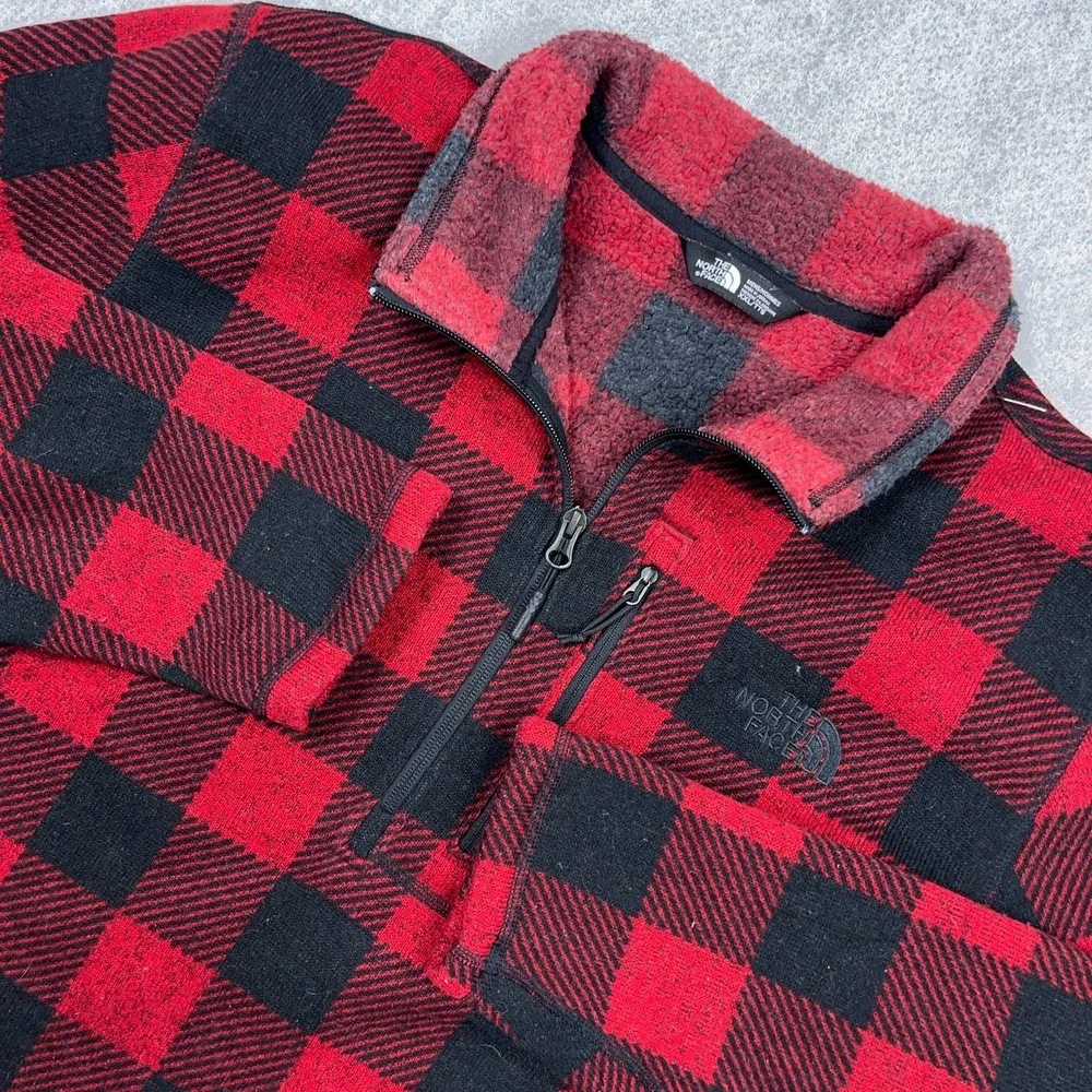 North Face Sweater Men XXL Red Black Buffalo Plaid Pullover 1/2 Zip Gordon Lyons